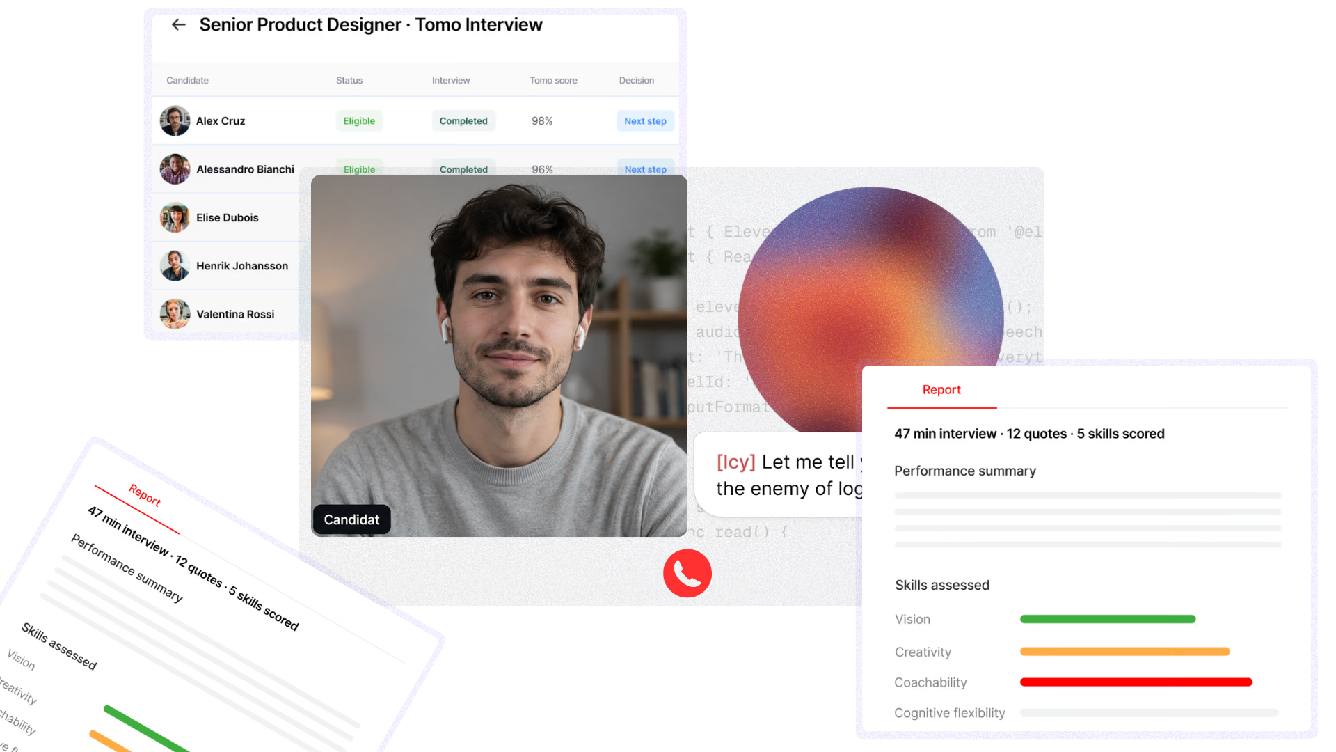 Alize — AI candidate interview dashboard
